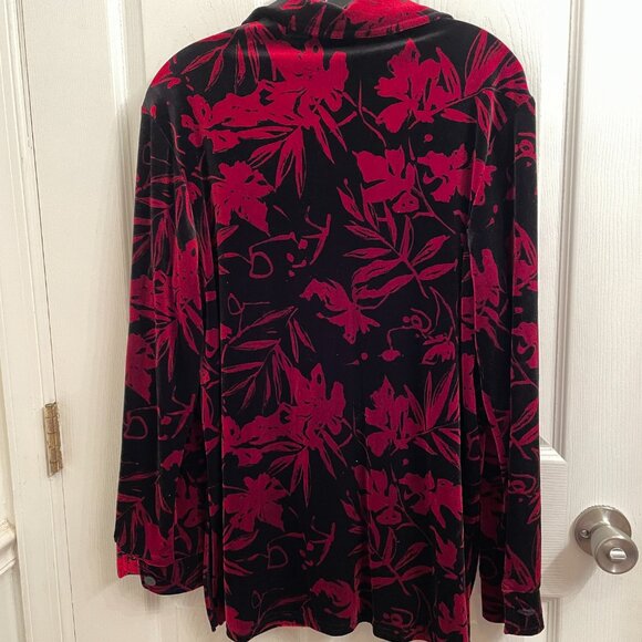 Vintage Kathie Lee Collection Burgundy & Black Button-Down Velour Blouse Small - Picture 4 of 4